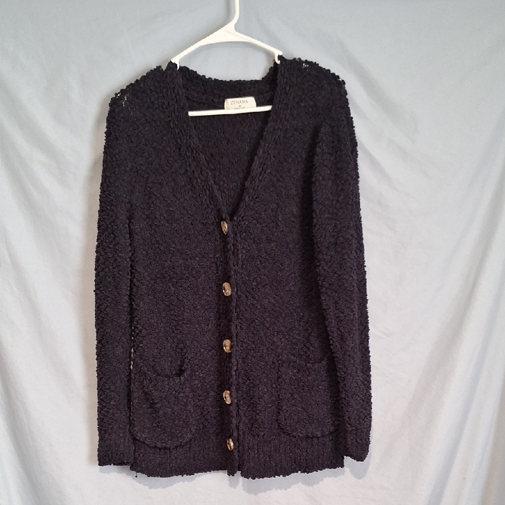 Zenana Women's Navy Blue Knit Button Down Cardigan Size Medium